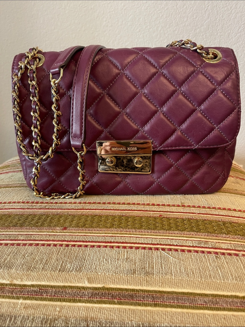 Michael Kors Quilted Crossbody Bag in Plum with Gold Hardware